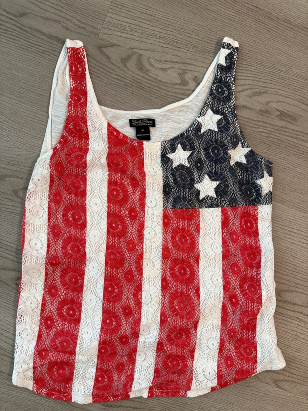 Lucky Brand Lace American Flag Tank Top - Red, White & Blue